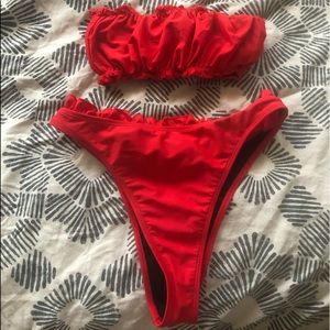Red Ruffle Bandeau Bikini Set